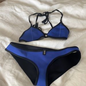 blue triangl bathing suit. M bottoms, S top.
